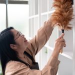 Housekeeper cleaning tips modern home article bright environment upward view concept of cleanliness
